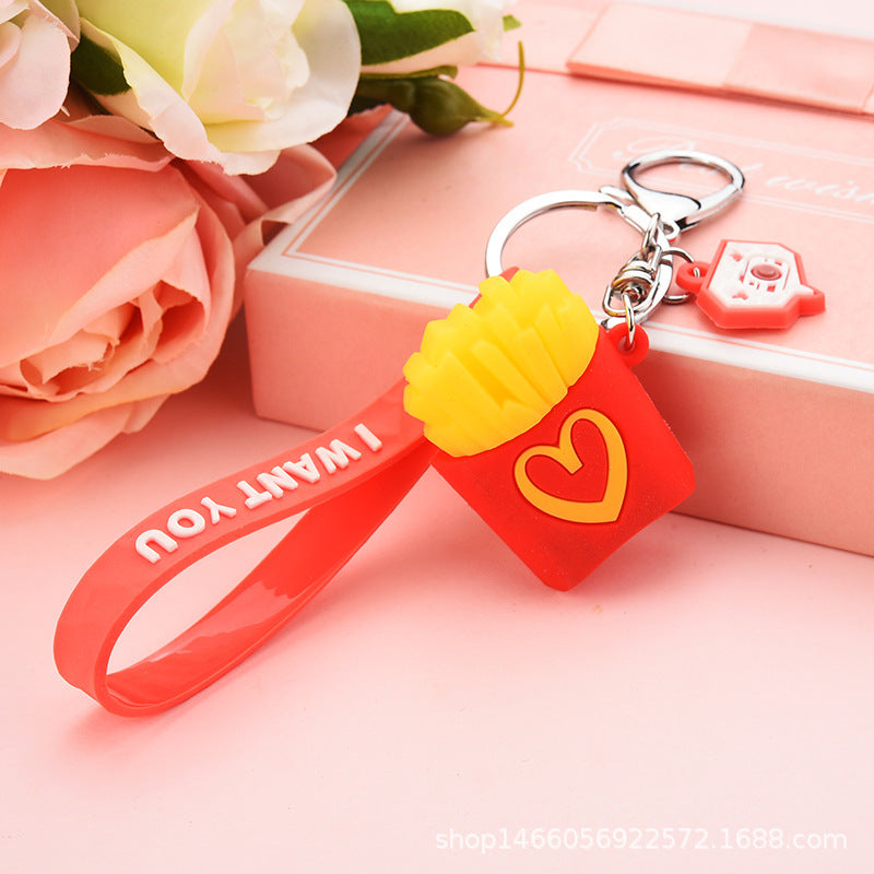 Wholesale Creative Food Simulation Fries Popcorn Keychain Small Pendant Soft Glue